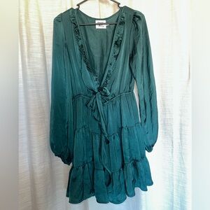 Emerald Green Lulu’s Satin Mini Dress (10)
